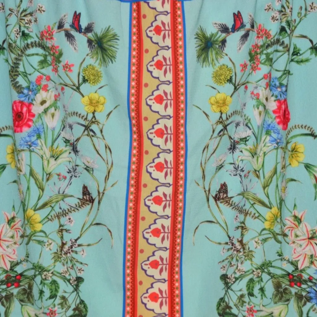 Umgee Boho Bold Floral Mixed Print Bell Sleeve Tassel Blouse Top Size M Cottage - Image 8