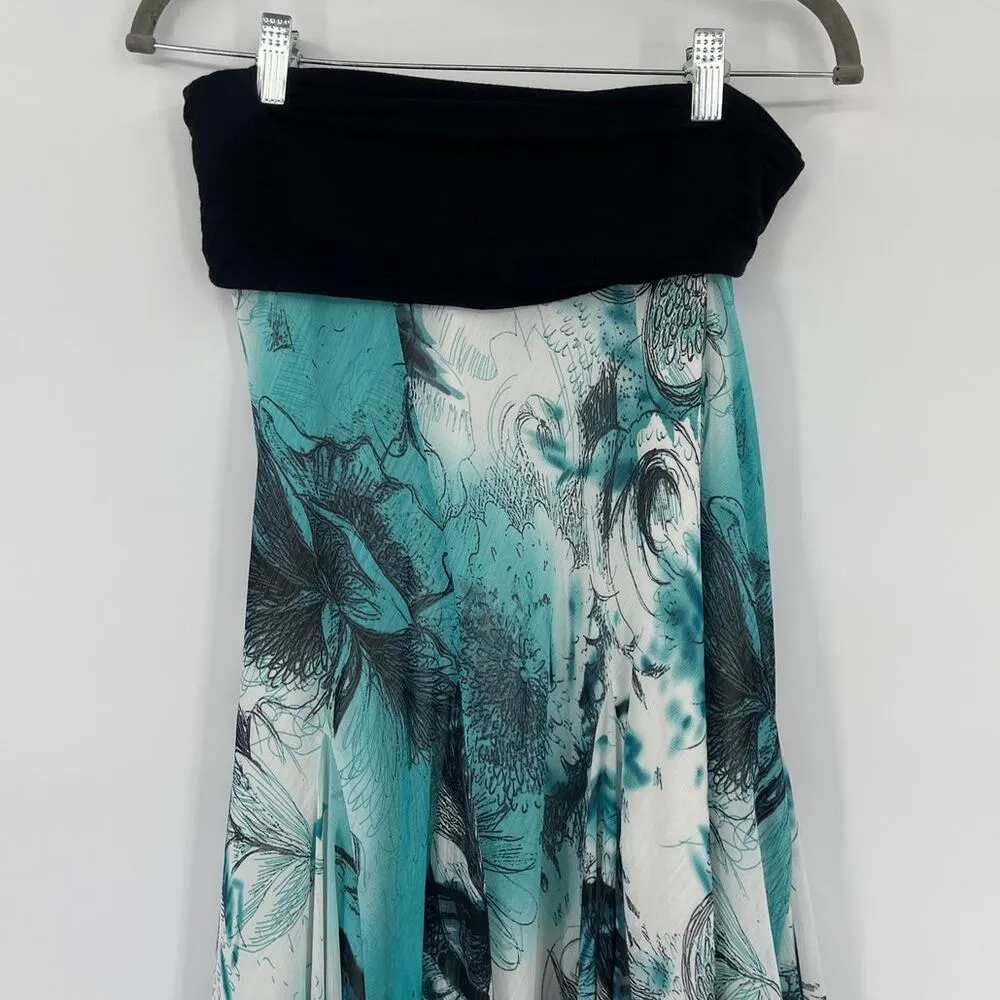 Lapis Maxi Skirt Sz L Teal Boho Floral Pleat Flowy Chiffon Resortwear Foldover Green Size L - Image 5