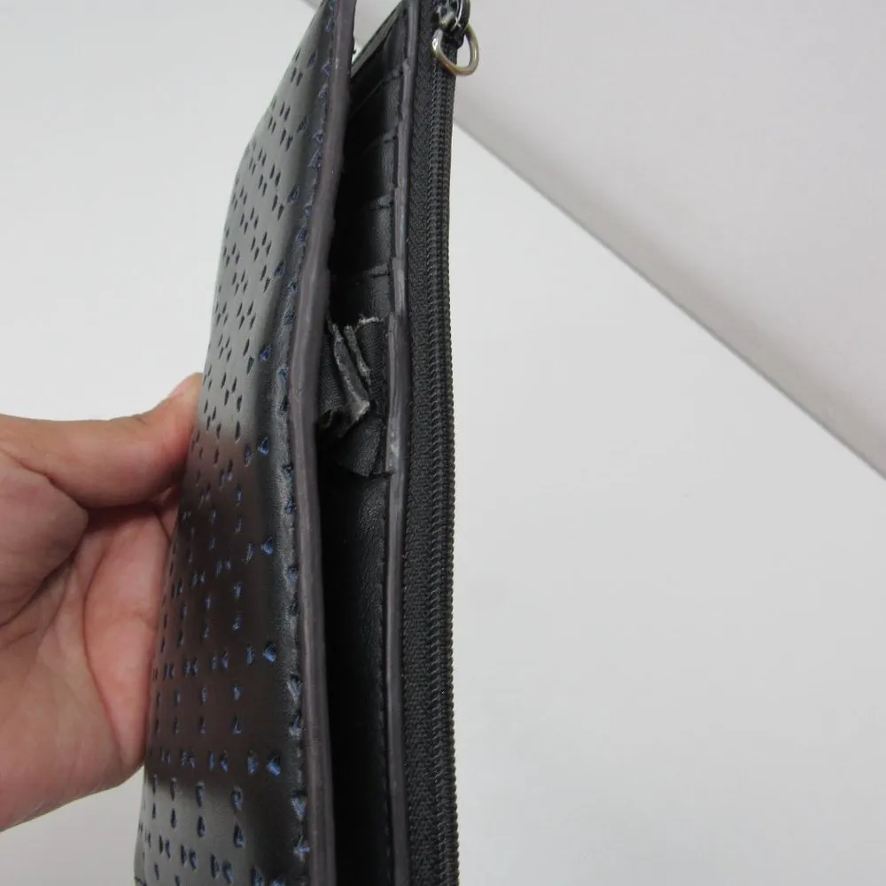 Lodis Black Leather Perforated Long Bifold Wallet Back Zip Classic Boho 7x4'' - Image 7