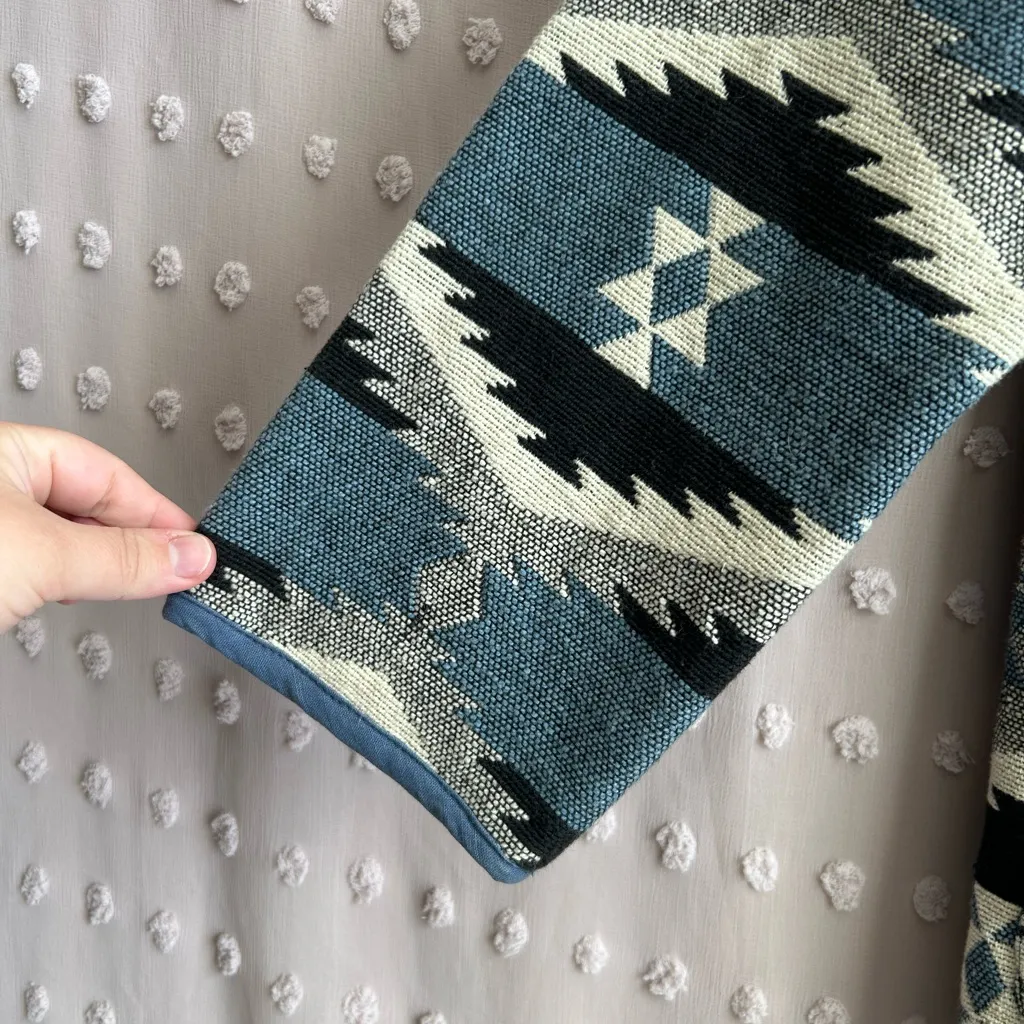 Haband‎ Vintage Southwest Aztec Print Cotton Heavy Weight Blazer Sz S Western Blue - Image 3