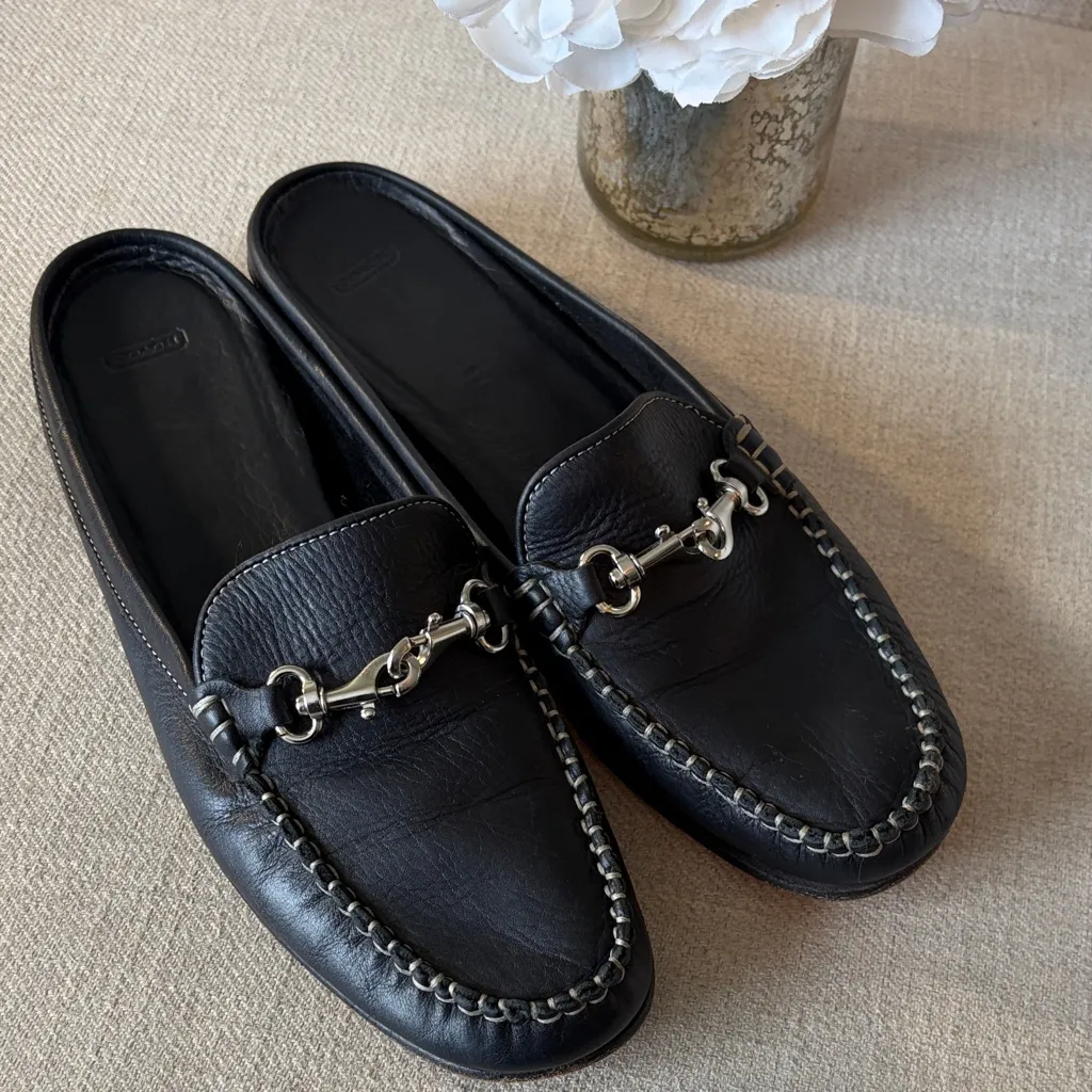 Coach Size 8.5 RARE Vintage Black Leather Made in Italy Rya Mules - Image 12