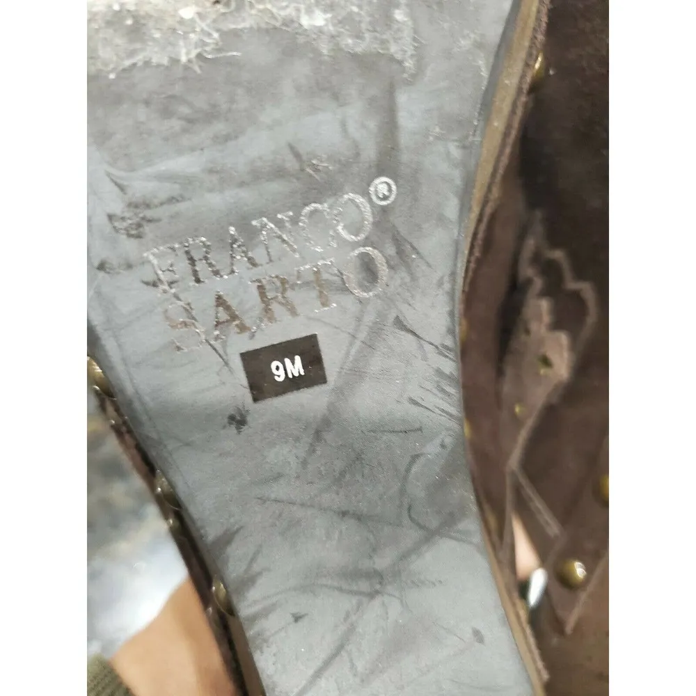 Franco Sarto Brown Women Suede Slip On Closed Toe Heeled Sandals Size US 9M - Image 11