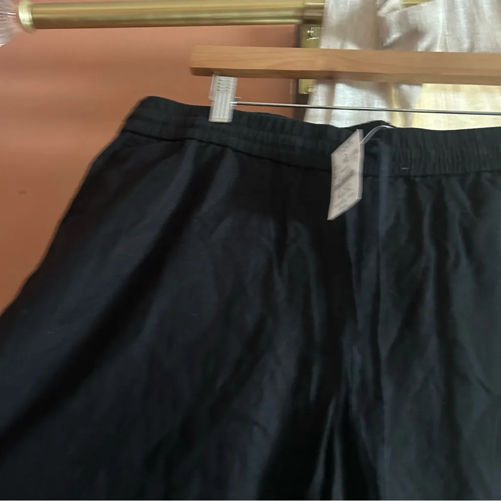 J. Crew Linen Cotton Blend Drawstring Pants Black Pull On Elastic NWT‎ Size 16 - Image 4