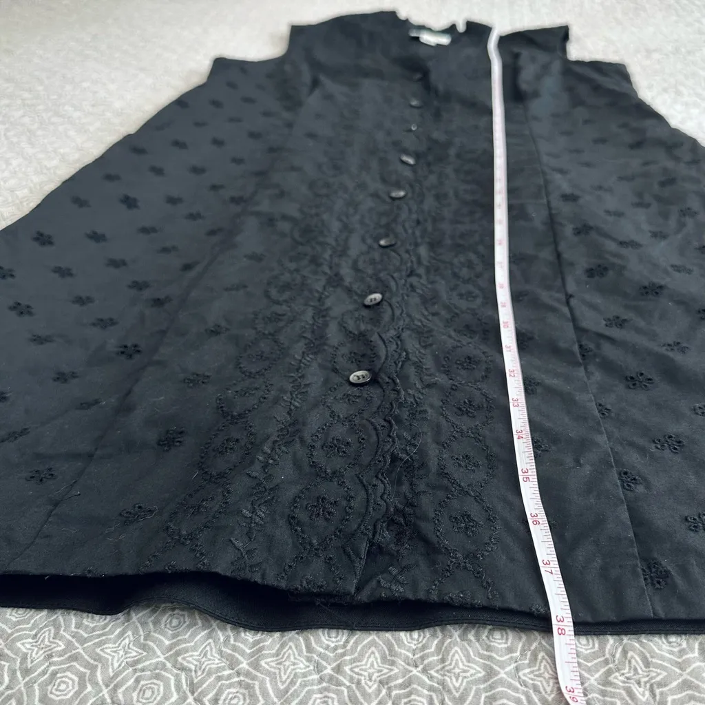 Talbots Petite Black Eyelet Sleeveless Midi Button Up Shirt Dress Size 12 - Image 4