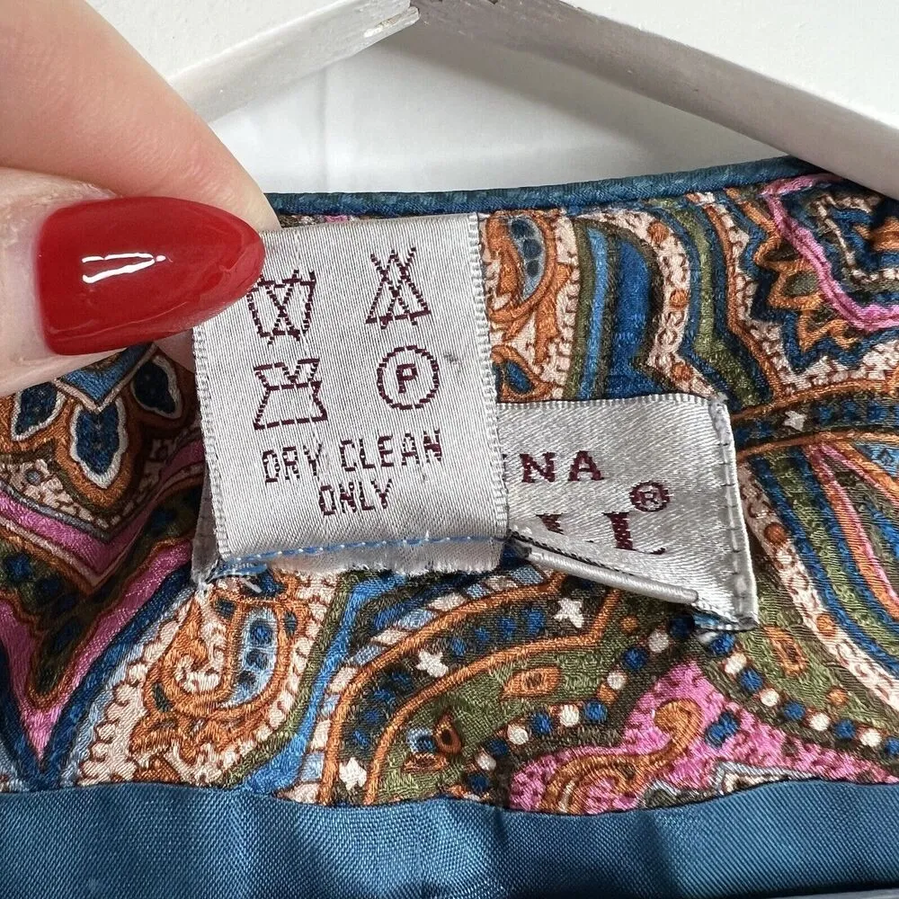 Adrianna Papell Size 14 Jacket Topper 100% Silk Button Front Teal Blue Paisley - Image 7