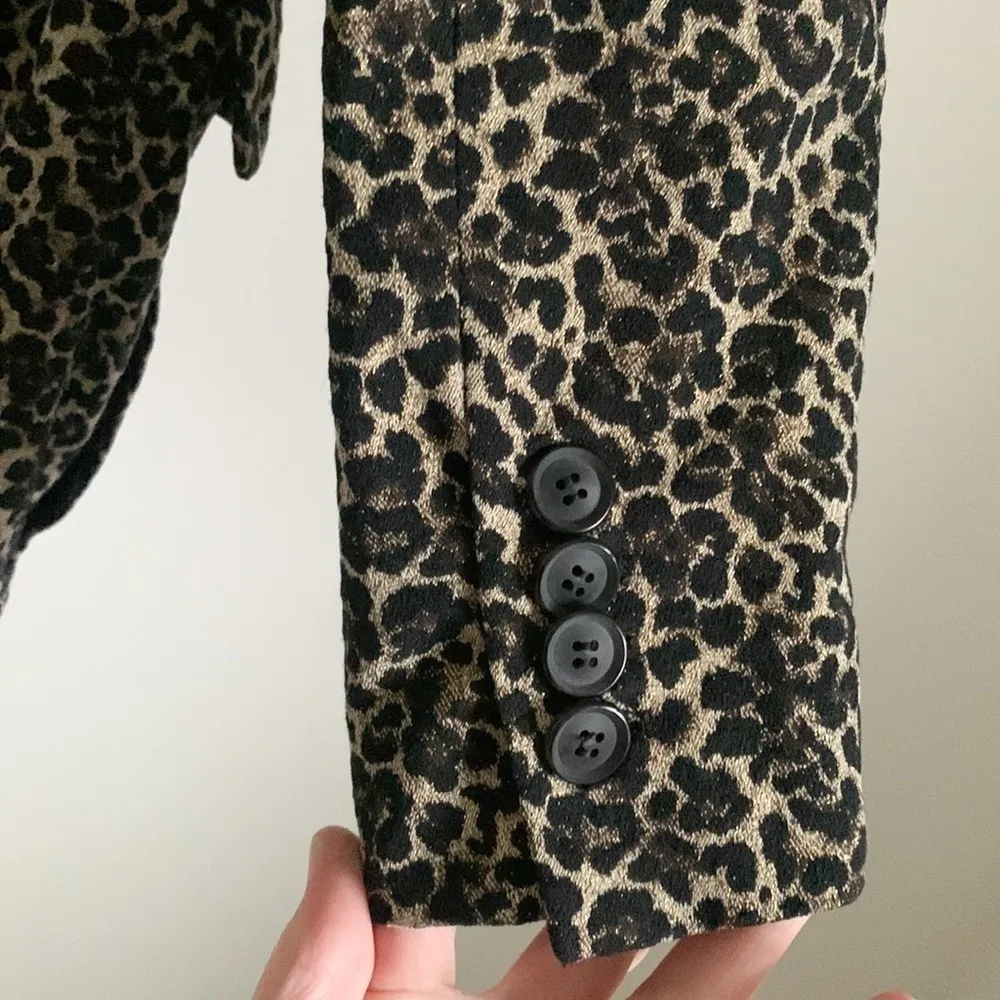 The Kooples Leopard Animal Print Double Breasted Blazer Metallic Gold Sz 1 Small - Image 11
