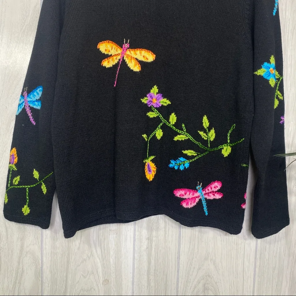 Northern Isles Embroidered Dragonfly Floral Knit Cardigan size M Medium - Image 6