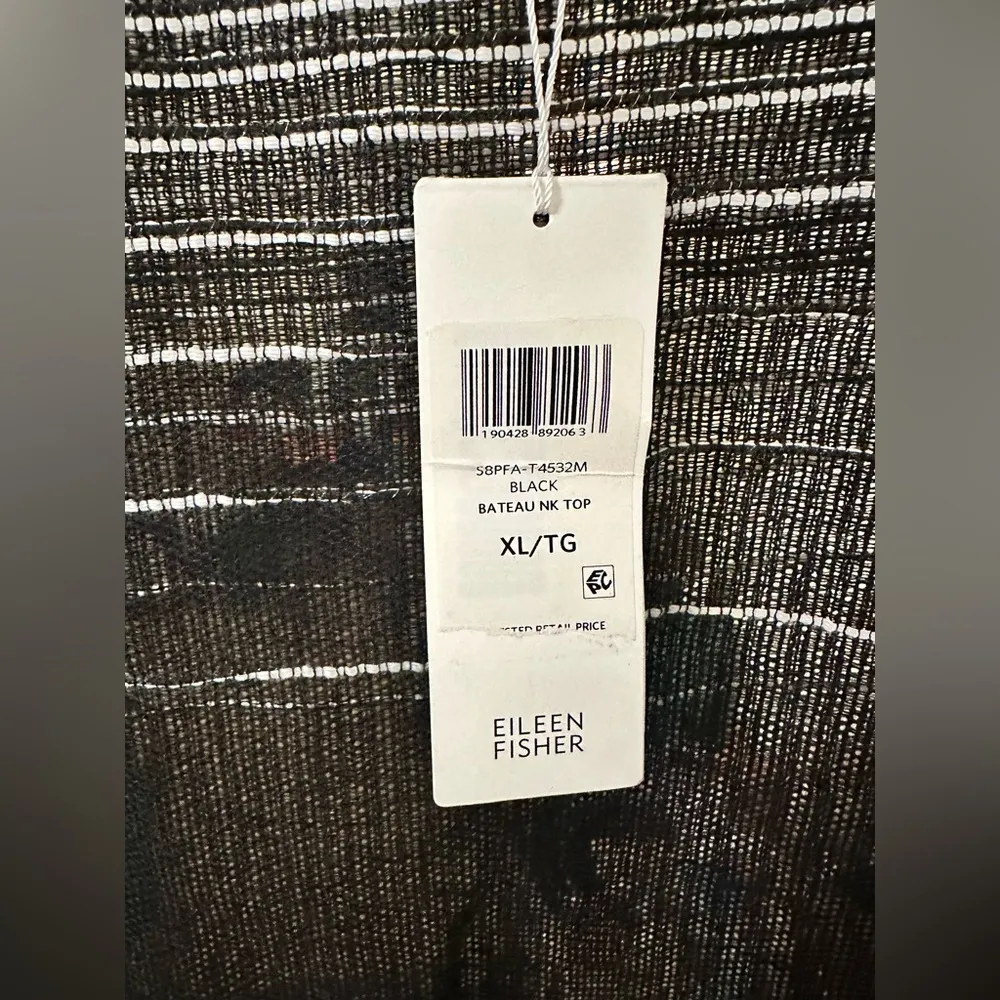 EILEEN FISHER BLACK ILLUSION ORGANIC LINEN MESH BATEAU NECK TOP Sz XL $218 NWT - Image 4