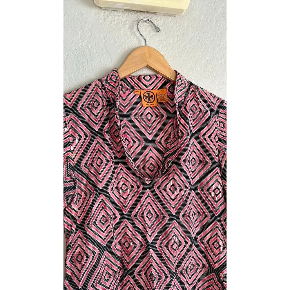 Tory Burch Pink Blue Diamond Shimmer Top Long Sleeve Blouse Geo 70s Disco Party - Image 2