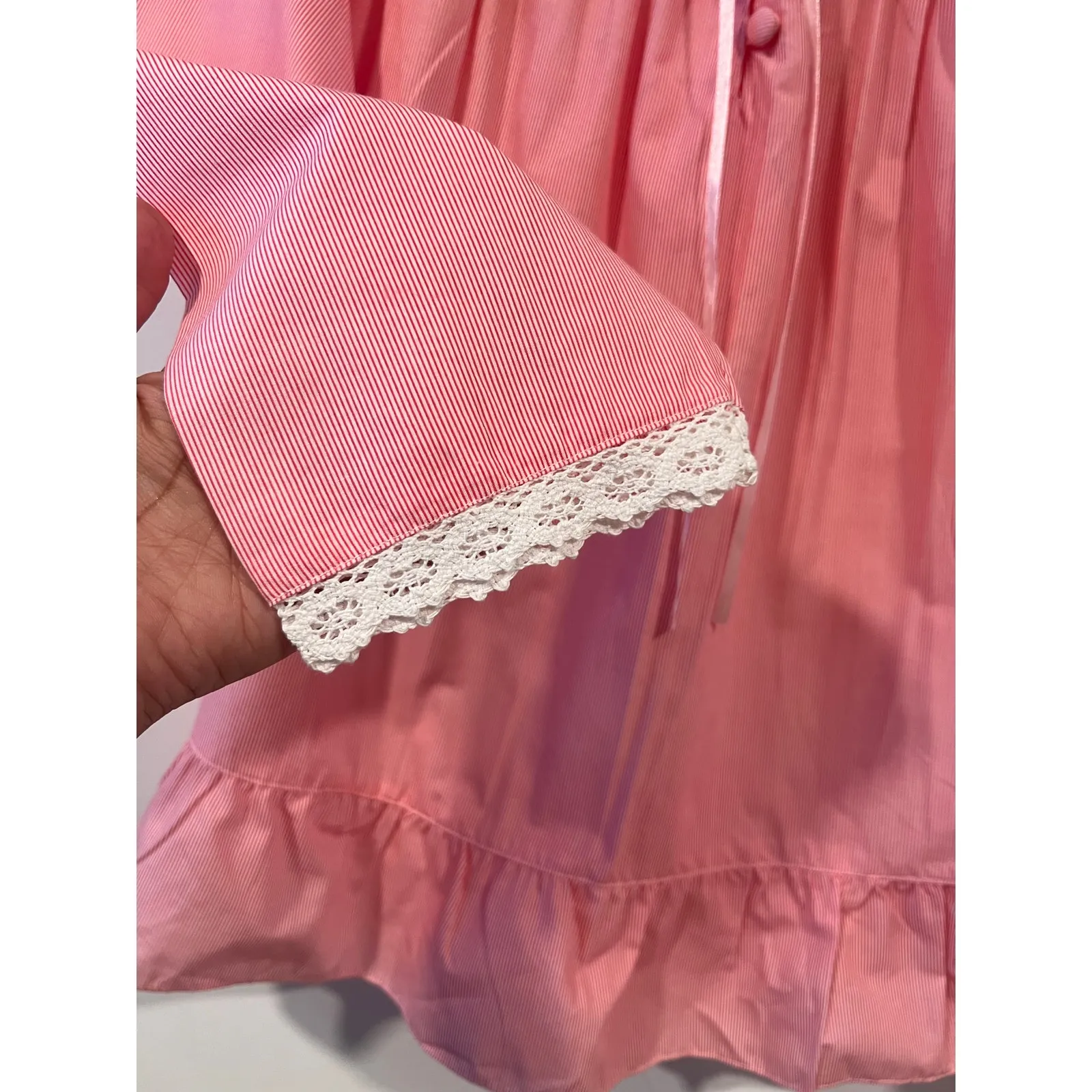 Womens Vintage Style CottageCore Peasant Blouse White Red Stripes Small - Image 5