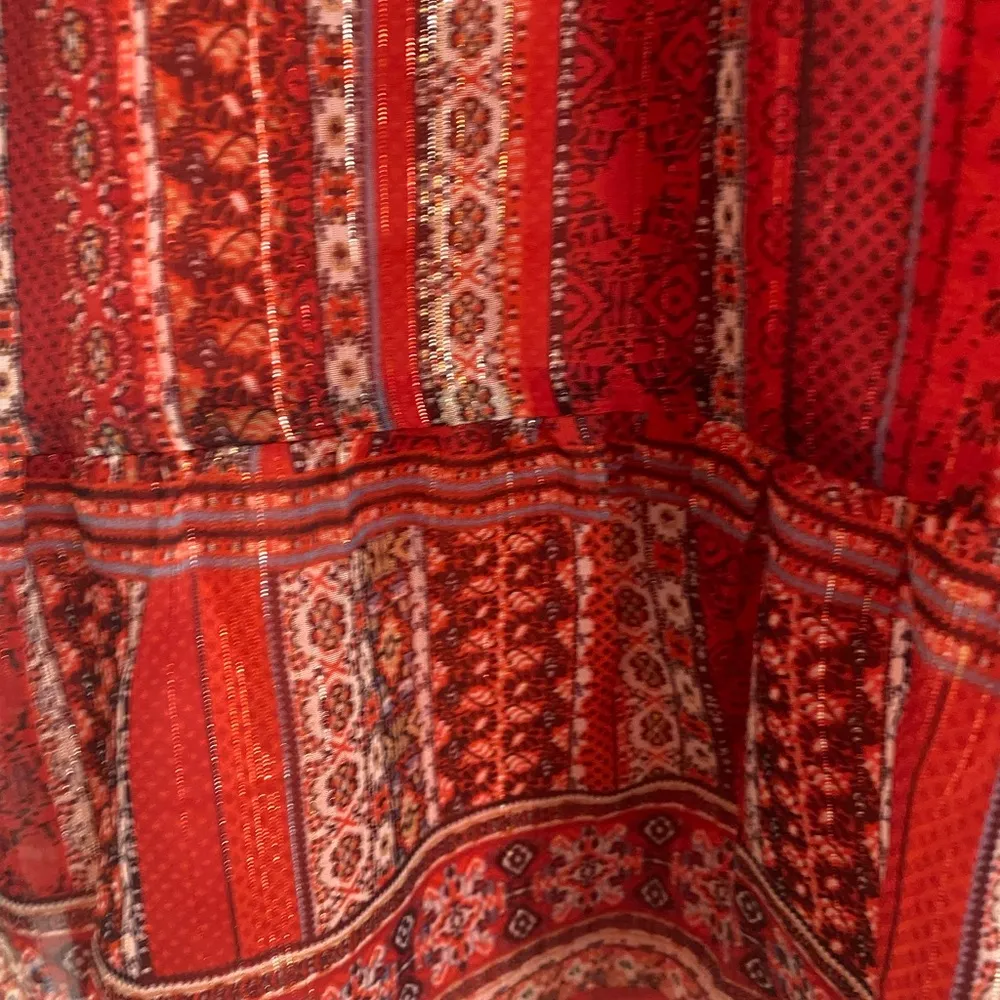 Loft Women's Size L Striped Tiered Mini Skirt Shimmer Red Boho Paisley Flowy - Image 5