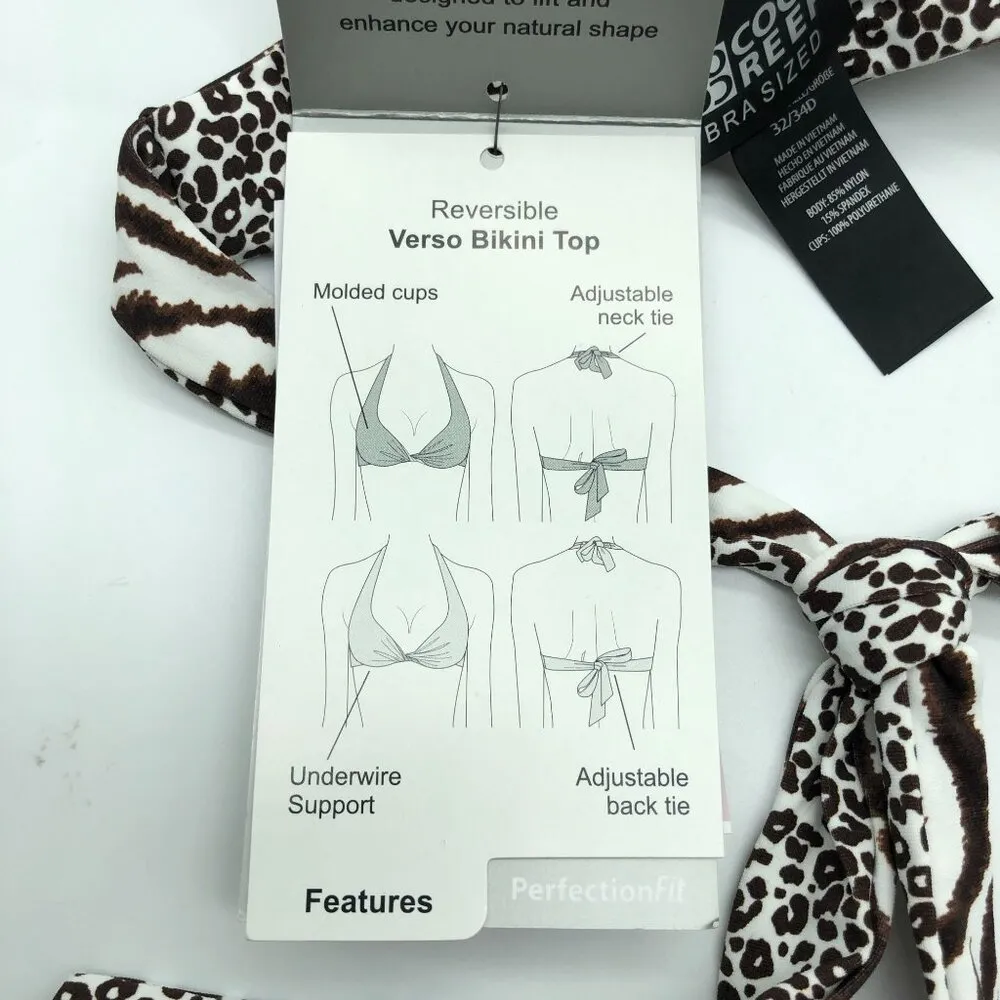 Coco Reef Bikini Top Bra Sized Twist Reversible Underwire Cheetah Brown 32/34D - Image 7