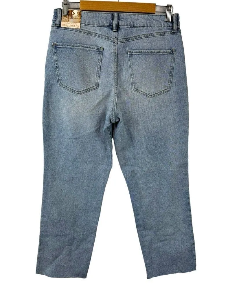 Sincerely Jules High Rise Straight Crop Jeans Raw Hem Button Fly Size 28 Blue - Image 9