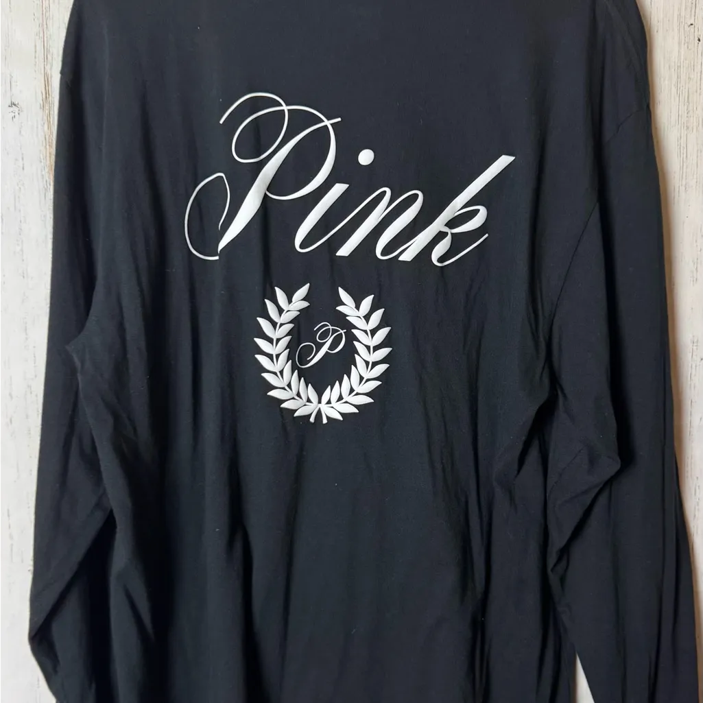 PINK Victoria's Secret Black Long Sleeve Graphic Style  Shirt Sz L NWT - Image 6