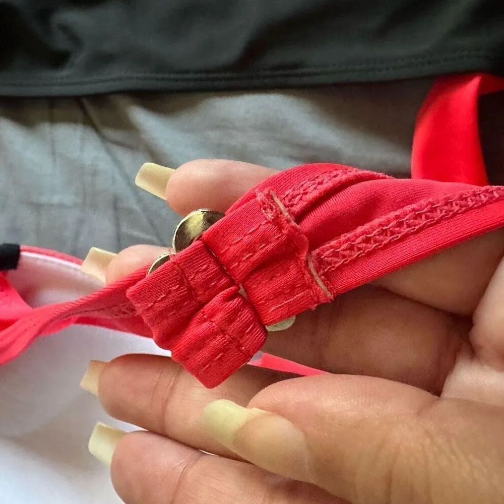 Neon orange/watermelon color/Black 2pc bikini , front tie, back clasp , some pus Orange Size XL - Image 8