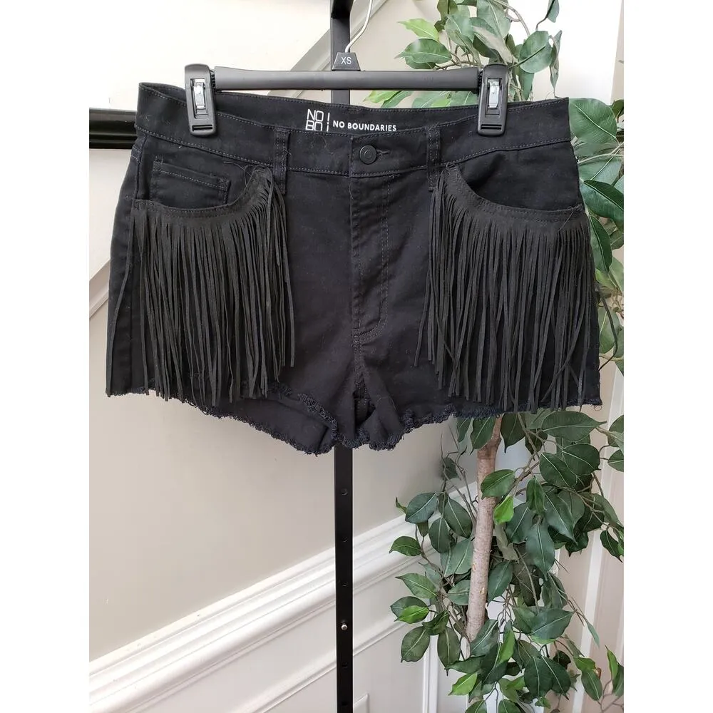 No Boundaries Women's Black Fringe Festival Shorts XS Cotton Spandex Western - Image 13