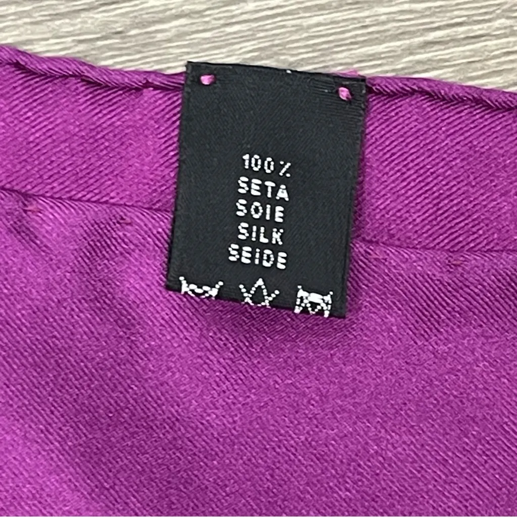 Ascher London Silk Scarf Red‎ Rose Floral Fuchsia Purple 100% Silk Made in Italy - Image 4