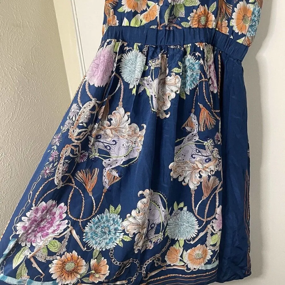 Anthropologie Moulinette Soeurs blue floral silk mini dress with pockets Medium - Image 7