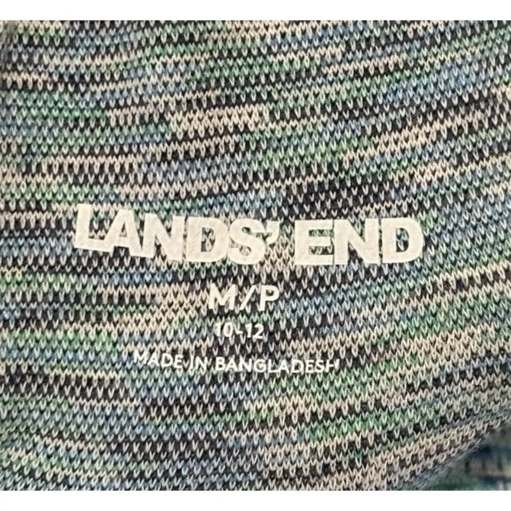 Lands End Sport Knit Straight Leg Pull On Pants Medium Petite Blue Green Print - Image 3