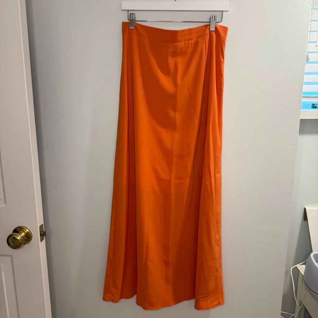 Womens High Waisted Chiffon Flowy Vintage Skirts Side Split Maxi Bottom Orange Size L - Image 7