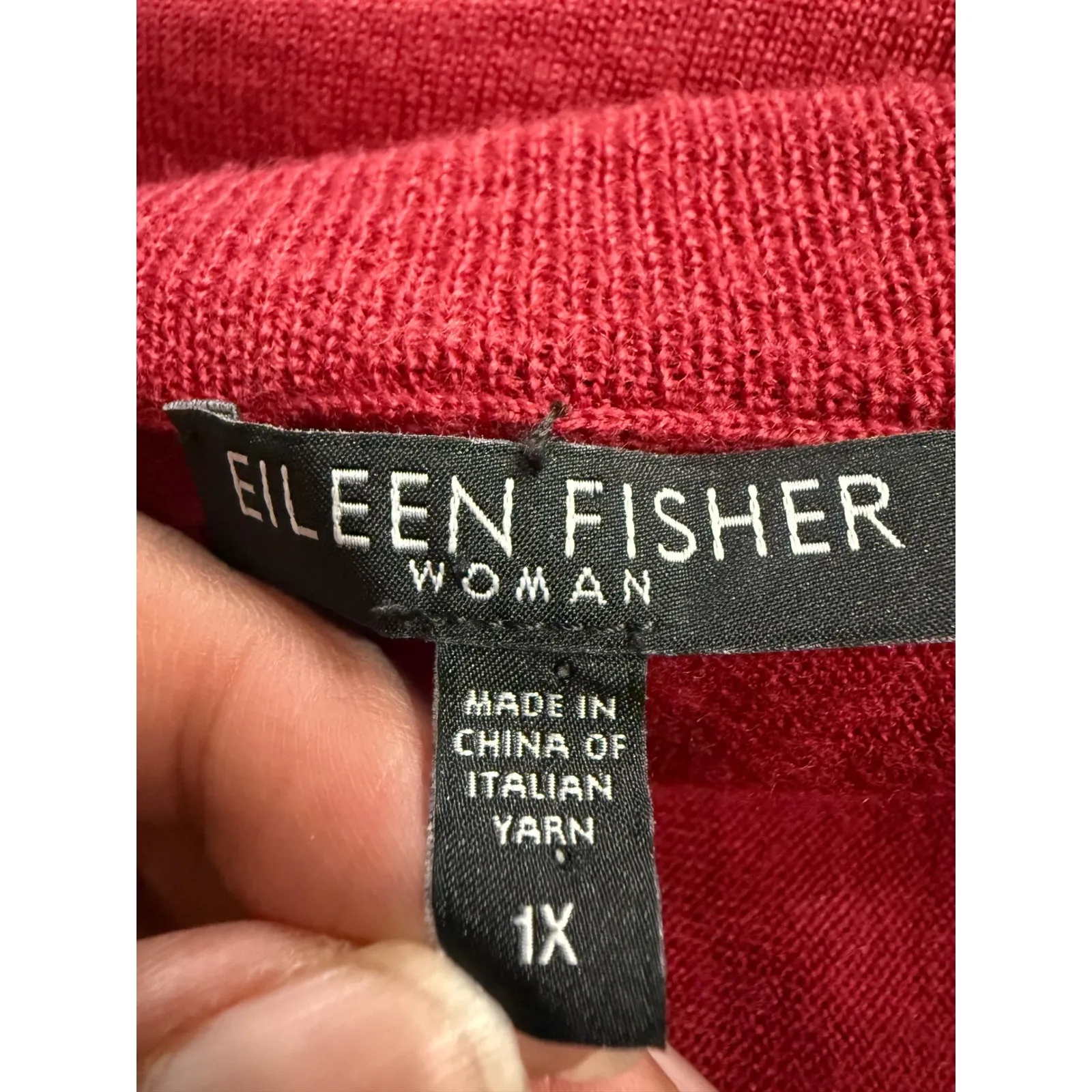 Eileen Fisher 1X Red Oversized Dolman Sleeve Italian Yarn Merino Wool Sweater - Image 3