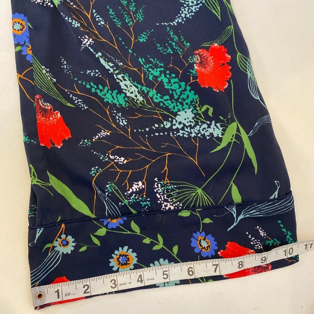 Aerie Floral Silky Wide Leg Casual Pull On PJ Pants EUC Sz M Colorful Navy Blue - Image 12