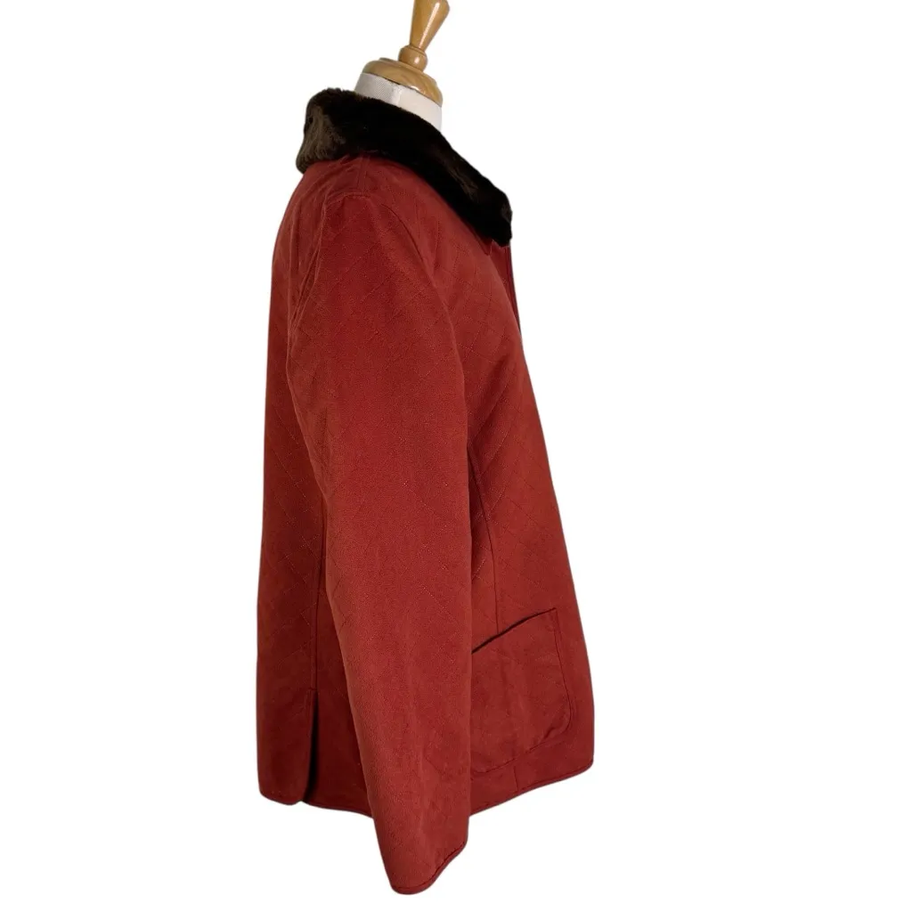 Norton McNaughton Barn Jacket Brushed Fabric Removable Faux Fur Collar Size 14 - Image 4