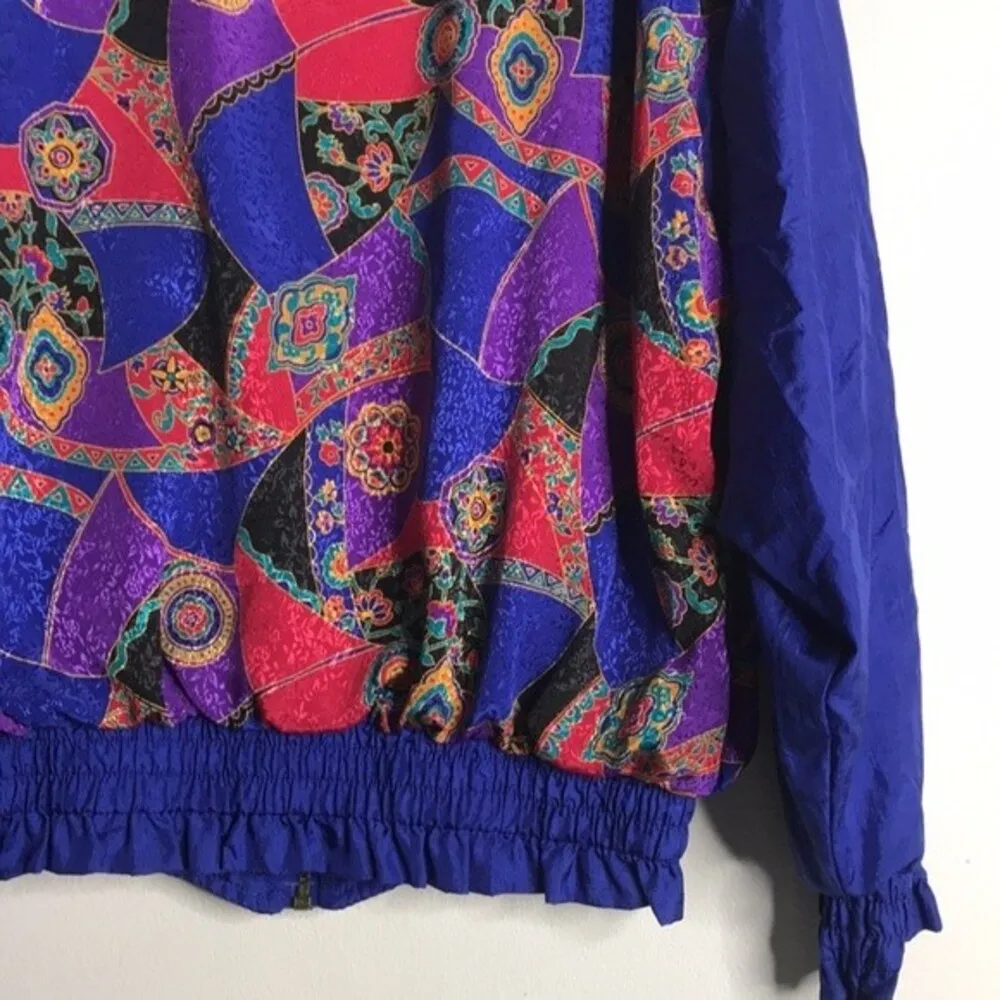 Casual isle nylon windbreaker bright colored print jacket size small Blue - Image 13