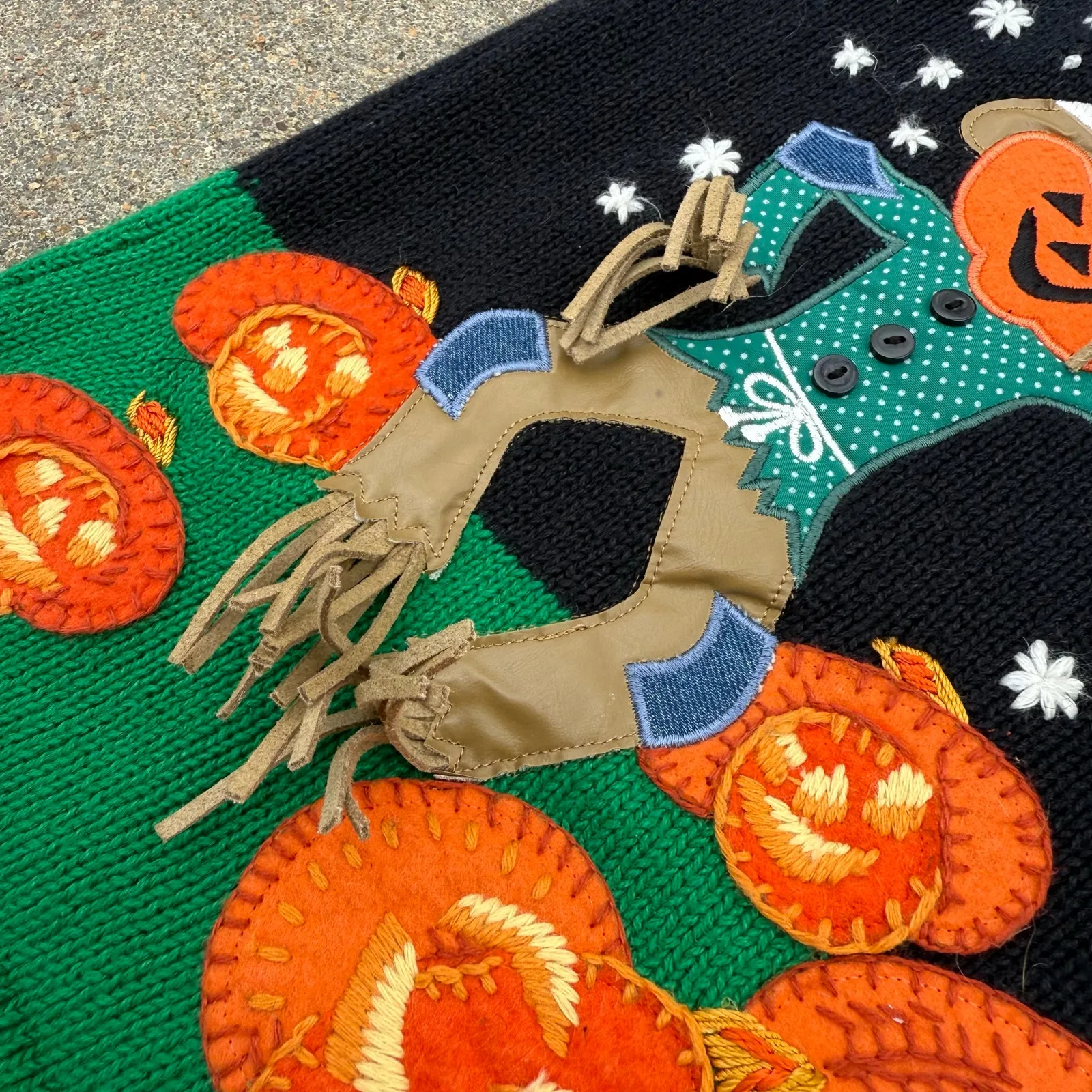 Vintage 90s Halloween Scarecrow Jack O Lantern Starry Skies Sweater Vest M/L? Black Size L - Image 2