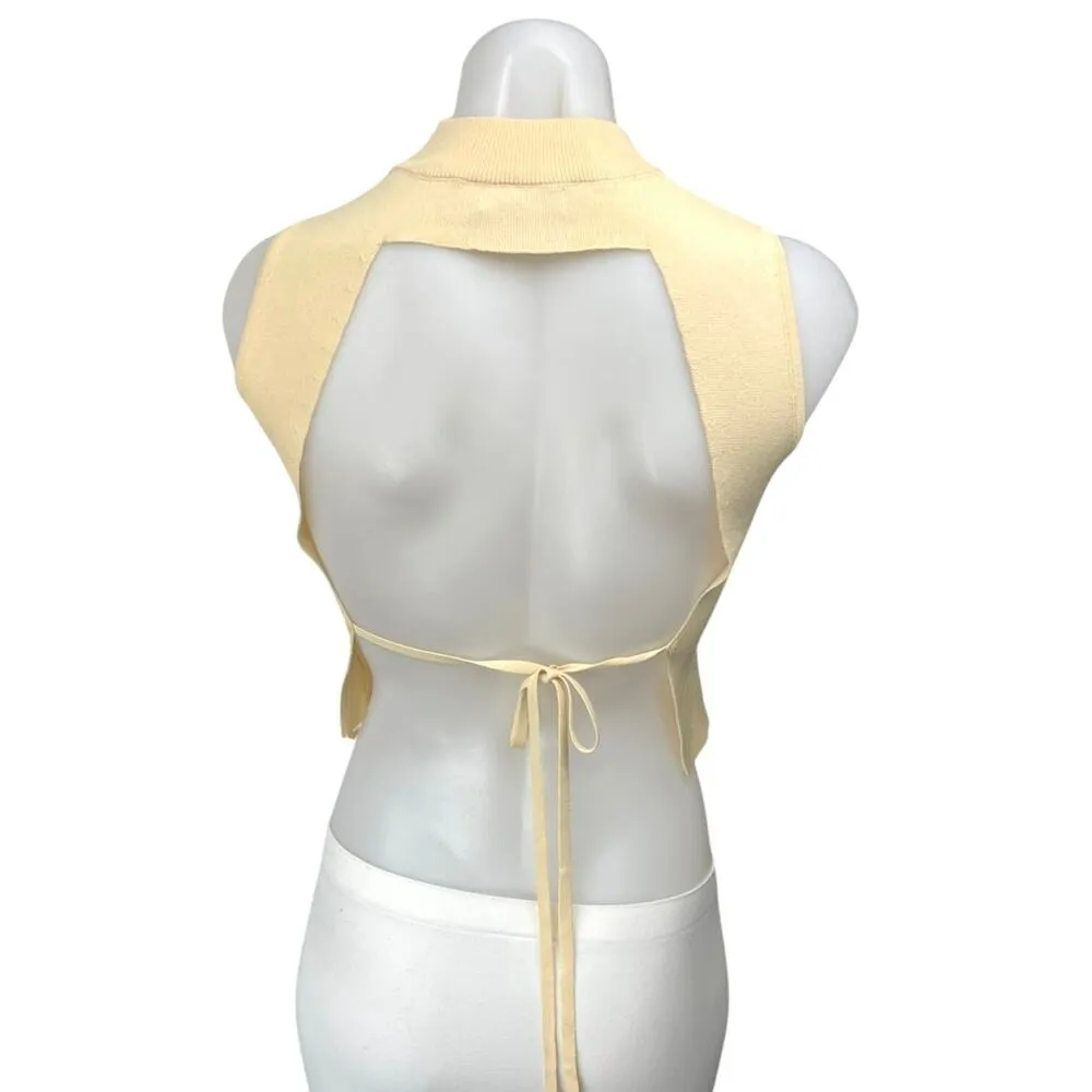Miss Love Yellow Sleeveless Cutout Tie Back Mock Neck Crop Sweater Tank Top M - Image 2