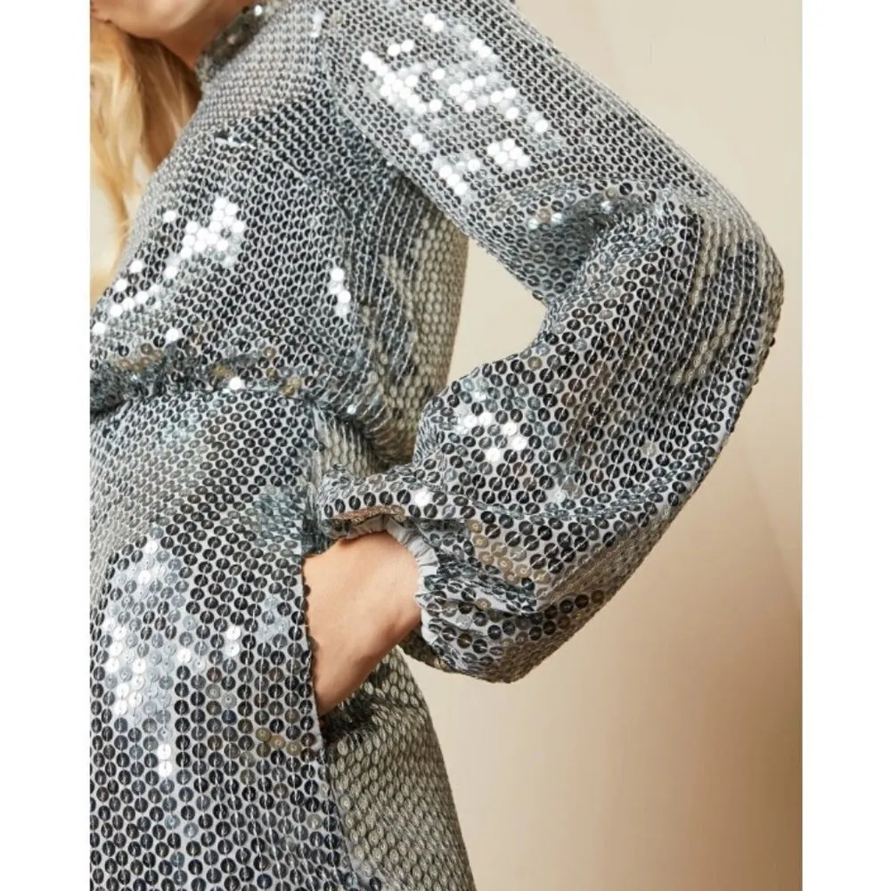 💕TED BAKER LONDON💕 Ophilla Long Sleeve Sequin Mini Dress Gunmetal 6 NWT - Image 10