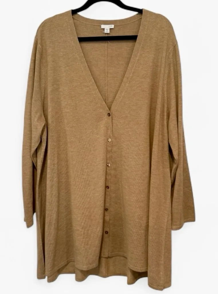 J.Jill Long Cardigan Button Up Tan Camel Color Sweater Wool Blend Lightweight 3X - Image 1