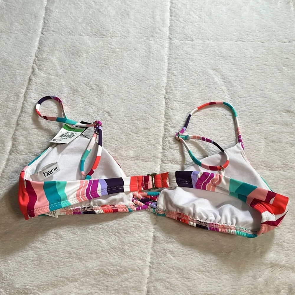 Multi Waves Printed Strappy Bralette Bikini Swim Top Pink Purple size L - Image 4