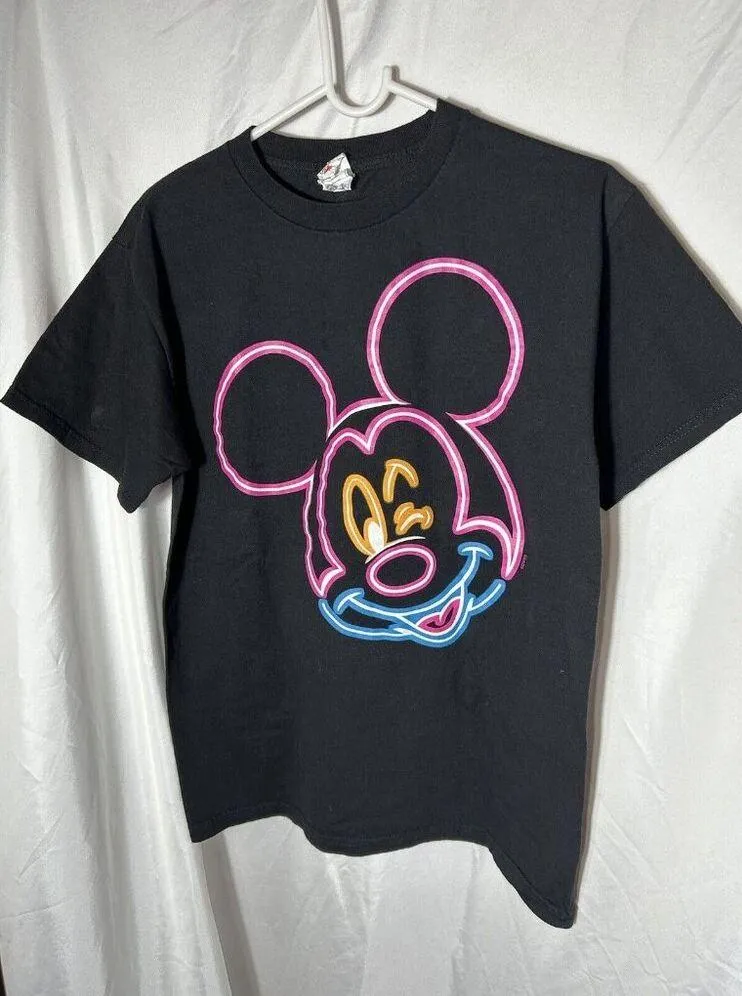 Vintage AAA Alstyle Label - Walt Disney MICKEY MOUSE Neon Lights Sz med. T-Shirt - Image 8