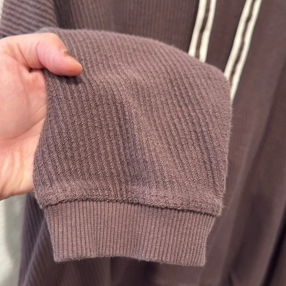 Aerie Chocolate Brown Corded Rib Knit Hoodie Size Large - Image 5