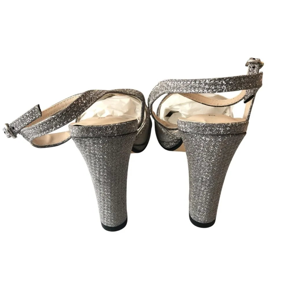 Benjamin Walk Touch Ups Sandals Heels Ankle Strap Glitter Metallic Silver 5 - Image 4