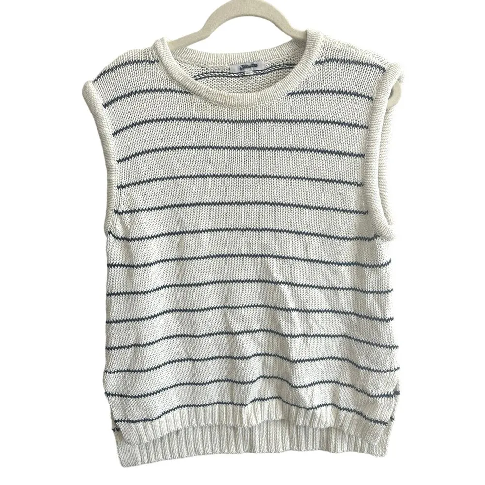 NWT Madewell Puff-Trim Sweater Vest in Stripe In Bright Ivory Size Large - Image 4