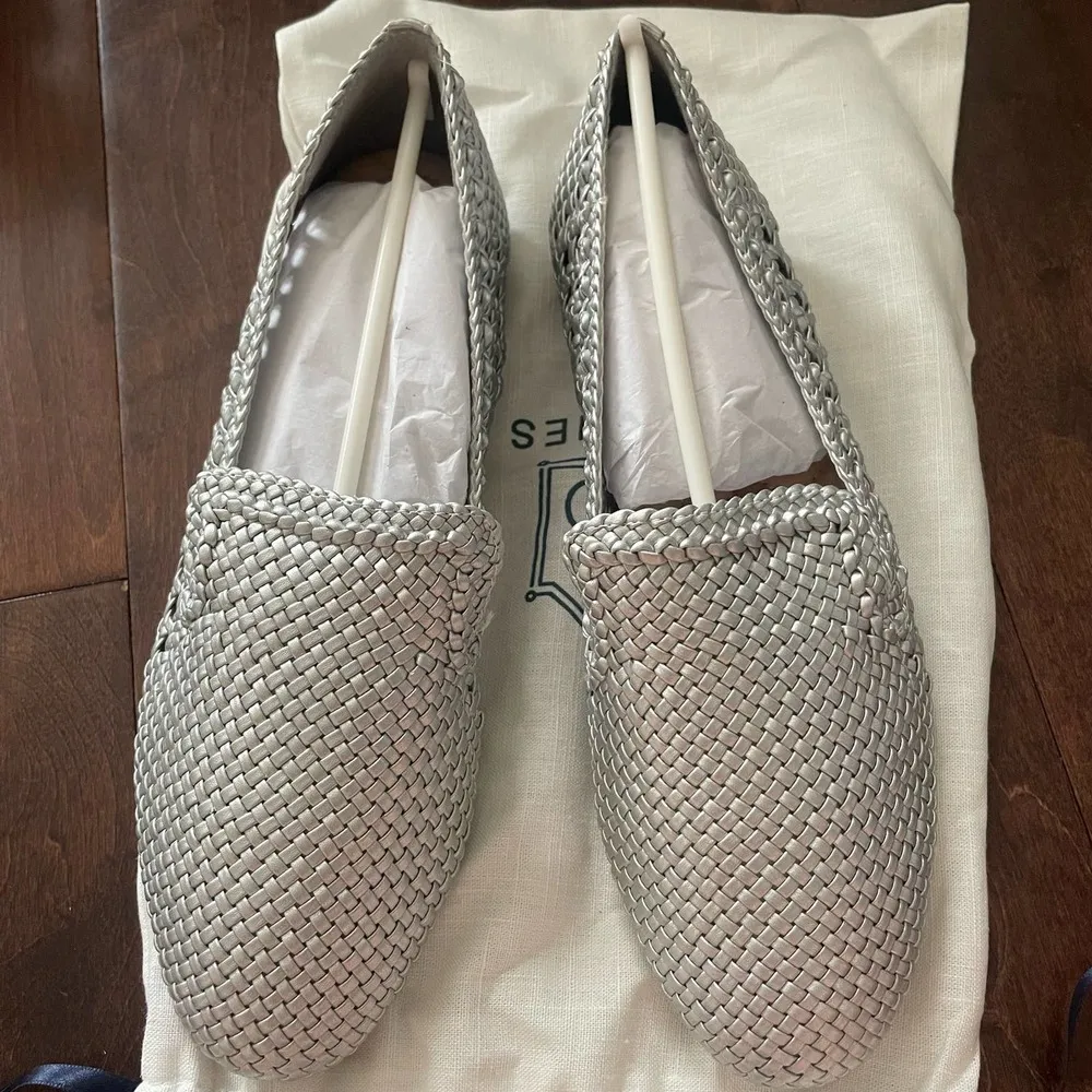 NEW Birdies The Starling Metallic Silver Woven Slip On Vegan Leather Loafers 9.5 - Image 3