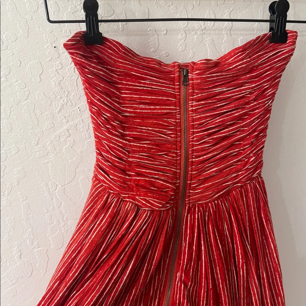 Plenty Tracy Reese Strapless Bubble Tomato Buttermilk Striped Dress Size P Red - Image 4