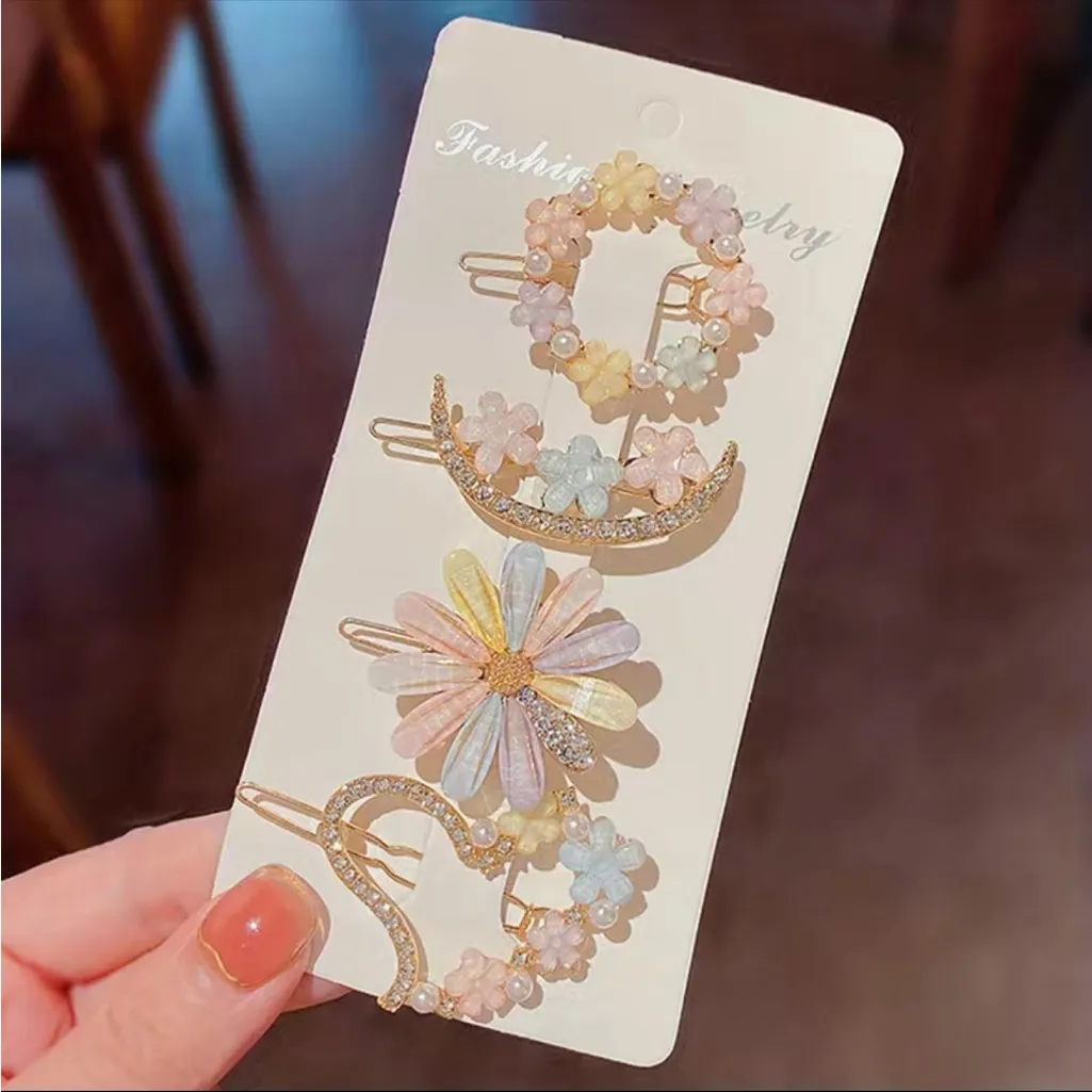 4pcs Flower Rhinestone Hairpins Elegant‎ Chic Hair Clips Zinc Alloy Gold Tone - Image 8