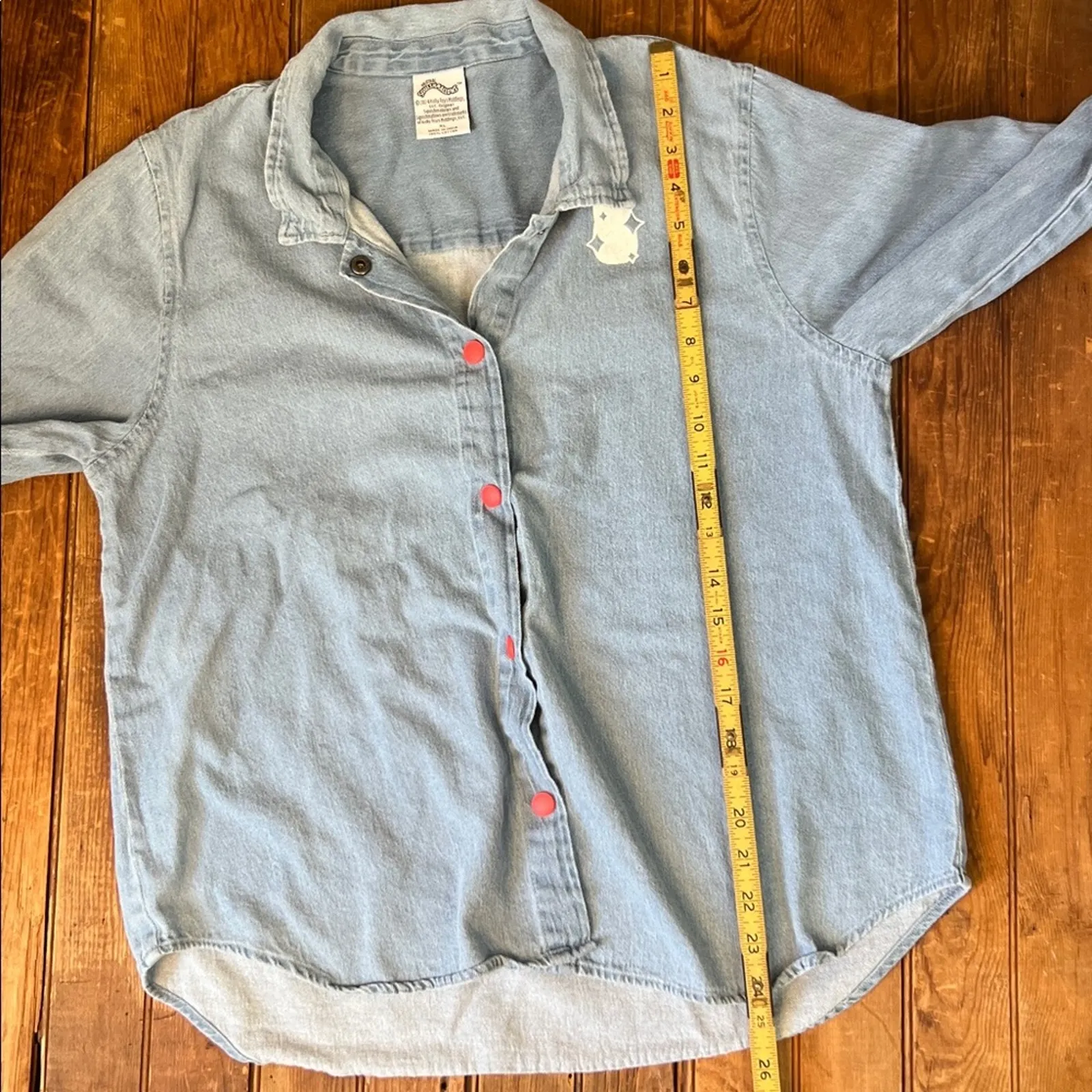 Women’s Squishmallows Light Blue Cotton denim chambray 3/4 sleeve Shirt Size L - Image 5