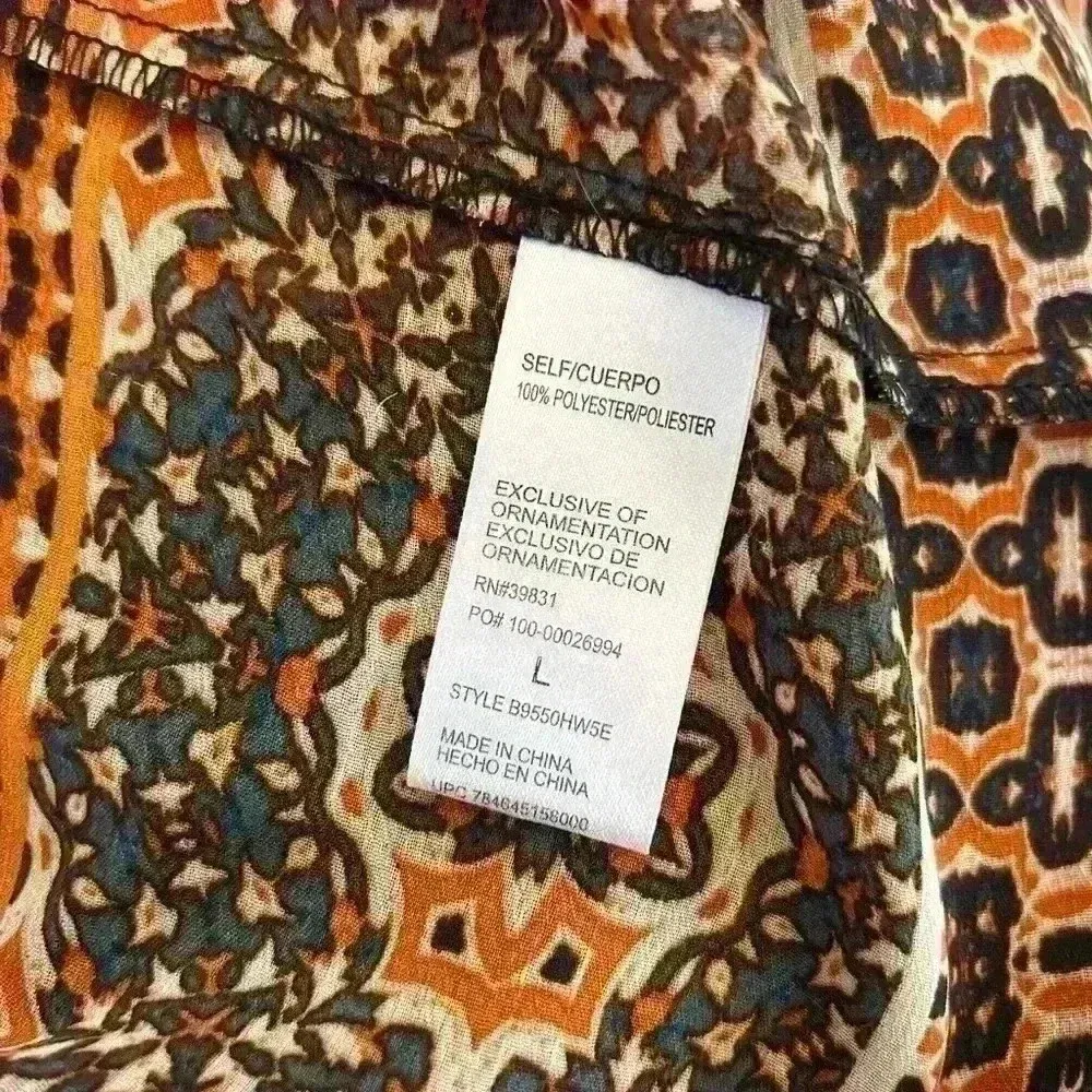 Democracy Women’s Boho Tie Front Tunic Top 3/4 Sleeve Sheer Shirt Blouse Size L - Image 5