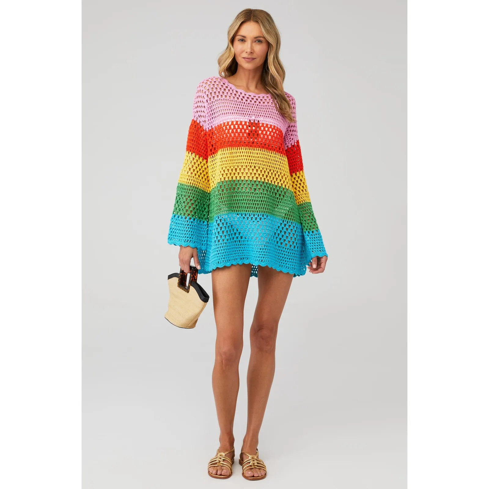 Show Me Your Mumu Paula Swim Coverup Bright Stripe Crochet S - Image 2