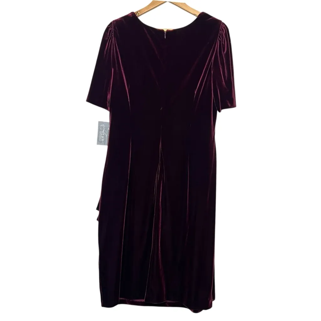 Alex Evenings Velvet Women’s Dress Size 16 Ruched Embellishment Wine NWT - Image 4