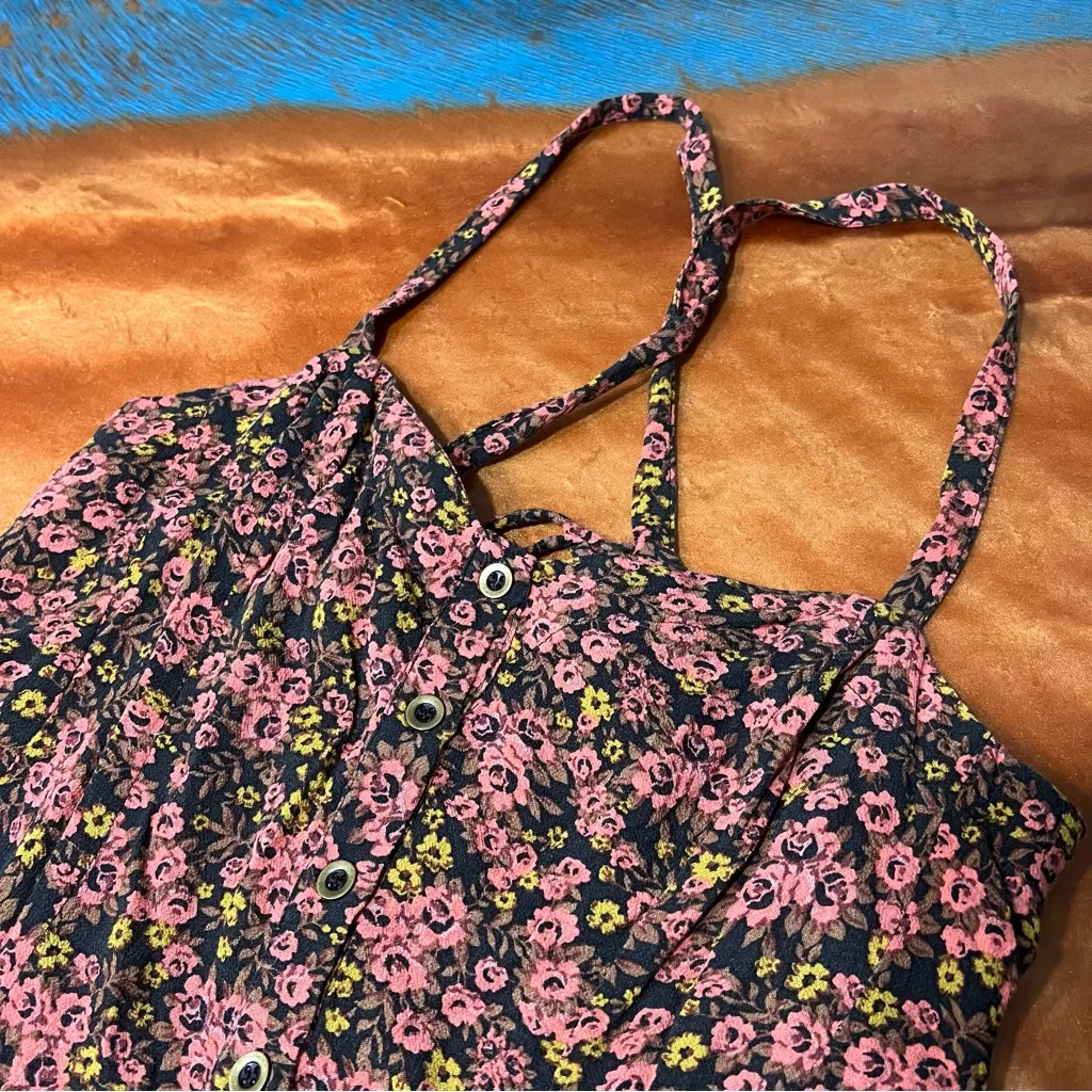 Free People Jenna's Bustier Babydoll Tank floral button front medium pink - Image 4