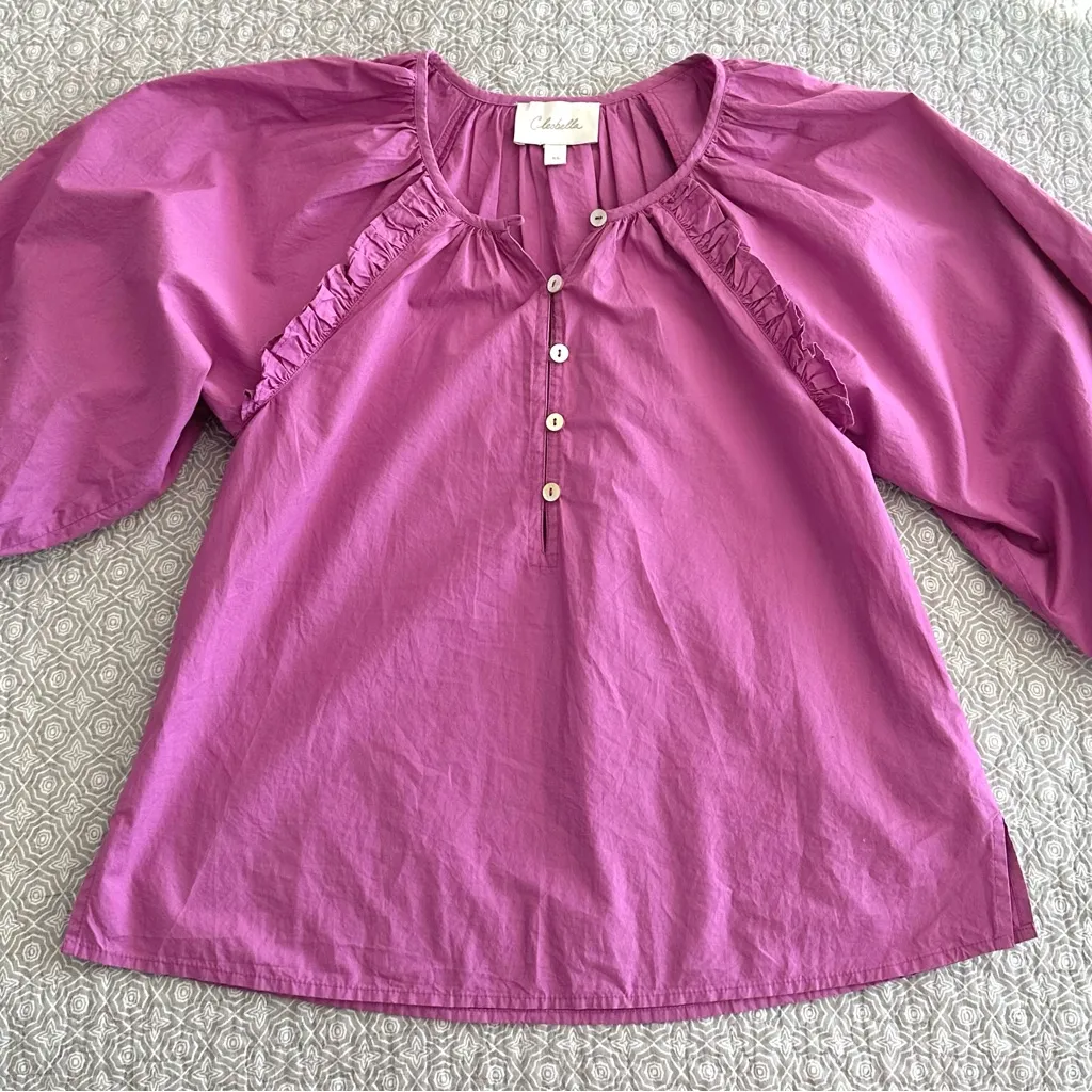 Cleobella Jess Azalea Pink Purple Ruffle Puff Sleeve Button Blouse Size XS - Image 9
