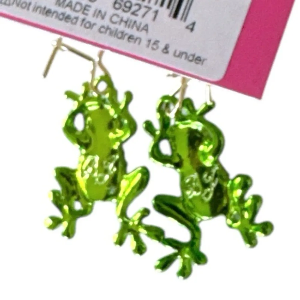 Betsey Johnson Dangling Frog Earrings Green Gold - Image 3