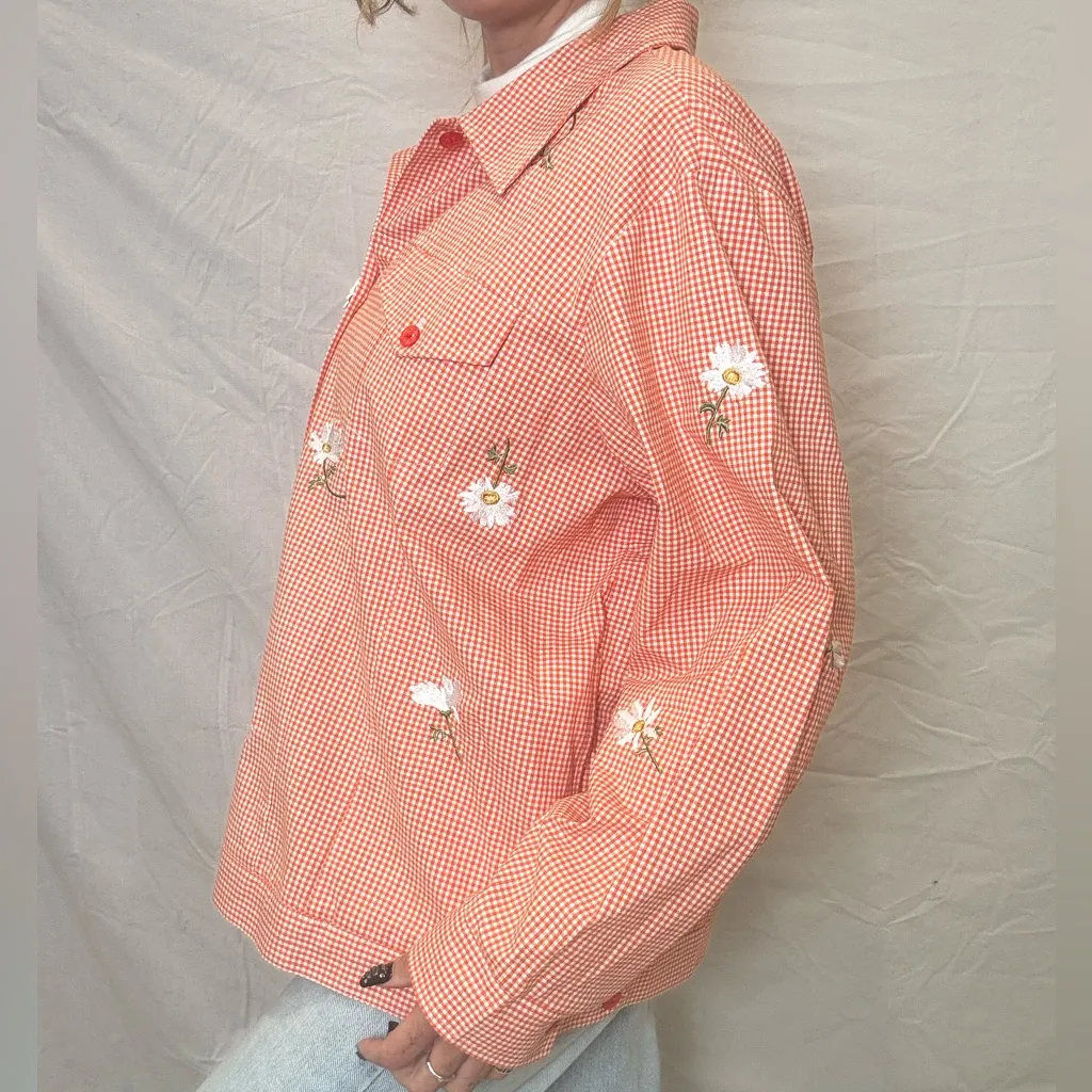 Quacker Factory Orange Gingham Daisy Embroidered Long Sleeve Shirt Womens 1X Size XL - Image 10