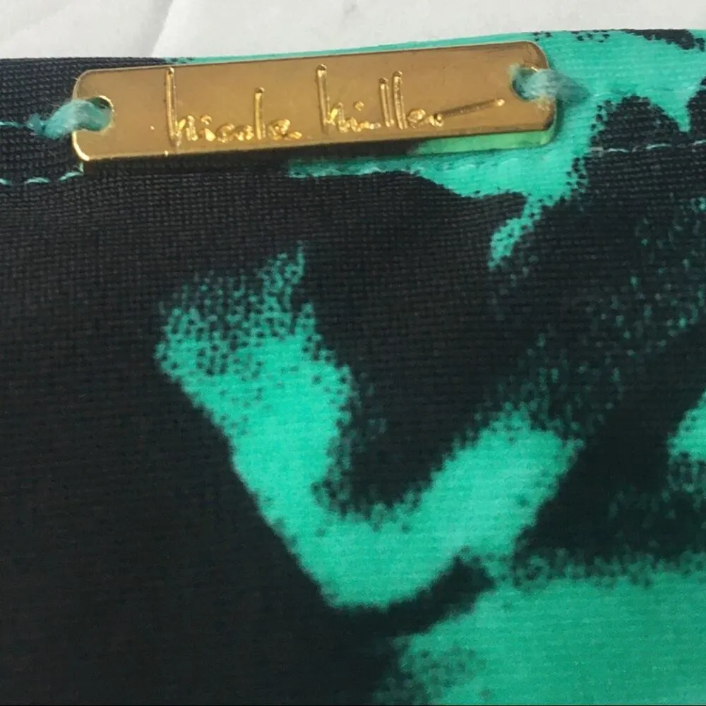 Nicole Miller Floral High Waisted Bikini Bottoms Green White Size 8 Tropical New - Image 4