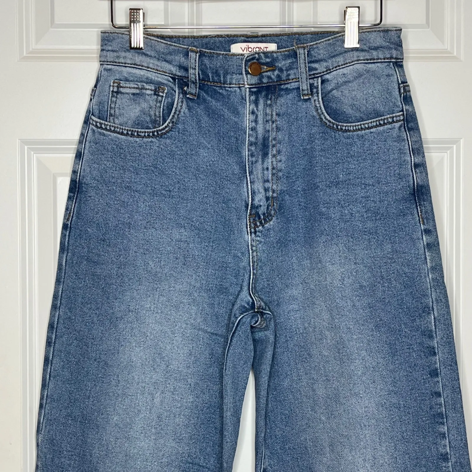 VIBRANT Women Jeans Wide Leg High Rise Raw Hem Denim Size 9 W28 - Image 2